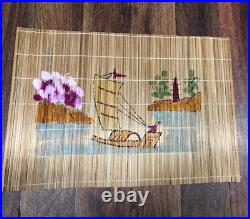 VINTAGE Japanese Bamboo Placemats MCM 1950'S SET OF 6 With MATCHING TABLE RUNNER