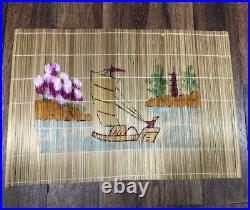 VINTAGE Japanese Bamboo Placemats MCM 1950'S SET OF 6 With MATCHING TABLE RUNNER