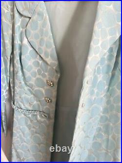 VTG 1960s Pale Blue Brocade Dress Matching Coat Elinor Gay Original 2pc Set USA