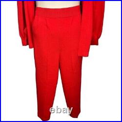 VTG 1980's Red Wayne St John Knit Open Jacket Sz Md & Matching Knit pants Sz 10