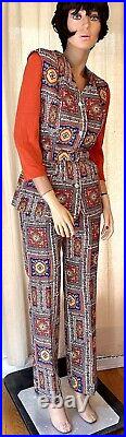 VTG. JackFIN Mediterranean Tile Pants, Vest & Matching Belt Set Polyester GROOVY