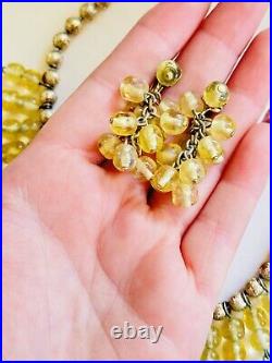 VTG Kramer Signed Earrings Necklace Matching Set Poured Glass Beaded Dangle Rare
