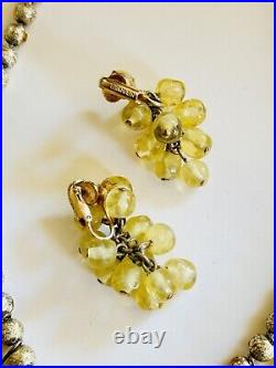 VTG Kramer Signed Earrings Necklace Matching Set Poured Glass Beaded Dangle Rare