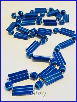 VTG Matching Set Lucite Necklace Bangle Bracelet Blue Demi Parure Rare Retro 60s