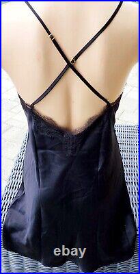 Victorias Secret Rare Vintage L Luxe Satin? Robe Chemise set nightgown Black
