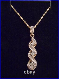 Vintage 10K Yellow Gold Matching Earring & Pendant Necklace Set With Diamonds