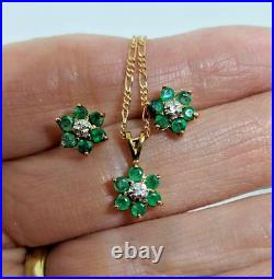 Vintage 10k Emerald Earrings & Pendant Matching Set Lovely