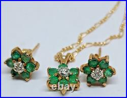Vintage 10k Emerald Earrings & Pendant Matching Set Lovely
