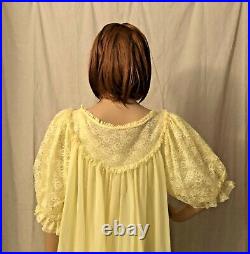 Vintage 1960s Lemon Yellow Nylon Peignoir Set 2 Peice Night Gown Matching Robe