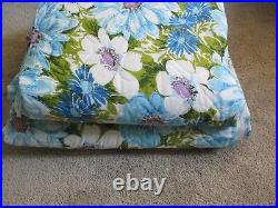 Vintage 1970's Set Of 2 Twin Bed Spreads Blue Green Floral Polyester Comforter