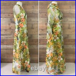 Vintage 1970s Floral Maxi Sleeveless Dress Matching Ruffled Jacket Set Boho M/L