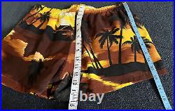 Vintage 60s Hawaiian Cabana Set Matching Shirt Shorts Sunset Surf Palm Tree Tiki