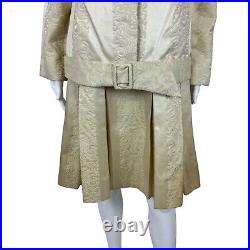 Vintage 60s Matching Set Womens Medium White Chiffon Cream Jacquard Dress Jacket