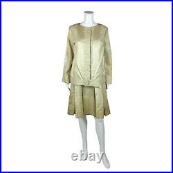 Vintage 60s Matching Set Womens Medium White Chiffon Cream Jacquard Dress Jacket