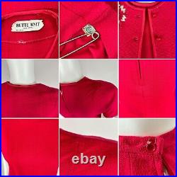 Vintage 60s Sweater Set Women's Extra Small Red Wool Cardigan Top Skirt Matching