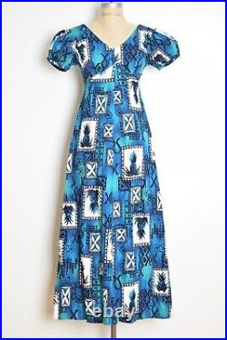 Vintage 60s honeymoon set matching dress shirt Hawaiian print Hukilau blue XS M