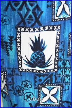 Vintage 60s honeymoon set matching dress shirt Hawaiian print Hukilau blue XS M
