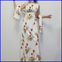 Vintage 70s Matching Dress & Shawl Set Vintage White Dress With Rose Maxi And