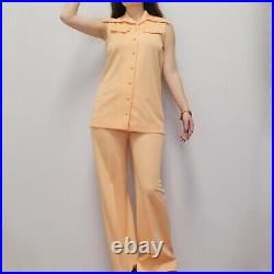 Vintage 70s Rhinestone Disco Outfit Set matching Top Wide leg High waisted Pants