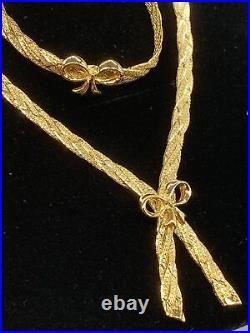 Vintage 925 Sterling Silver Gold Plated Bow Necklace & Bracelet Matching Set