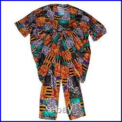 Vintage African Print Matching Pant Set Oversized Tunic Elastic Pull On Pants