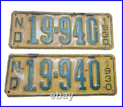 Vintage Antique Pair 1930 North Dakota license plates 19-940 Matching Set