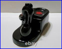 Vintage Black Cat Ashtray Set 4 Double Holder Trays Match Vase Japan 40-50s