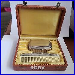 Vintage Comb And Brush Set Marked 835 Rare Matching Silver Set Orignal Box