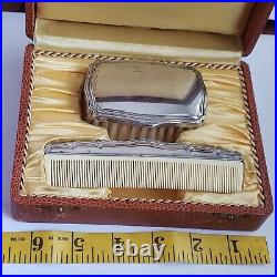 Vintage Comb And Brush Set Marked 835 Rare Matching Silver Set Orignal Box