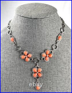 Vintage Coral and Diamond Set Necklace with Matching Earrings