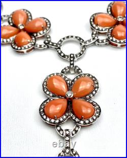 Vintage Coral and Diamond Set Necklace with Matching Earrings