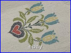 Vintage Cross Stitch Sampler Quilts Floral Bird Wreath Twin Match Set 2 Pair Fg