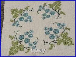 Vintage Cross Stitch Sampler Quilts Floral Bird Wreath Twin Match Set 2 Pair Fg