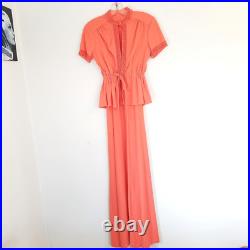 Vintage Elegant Coral 60's ILGWU Spaghetti Strap Maxi Dress Matching Jacket Set