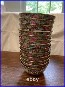 Vintage Famille Rose Medallion Matching Rice Bowls Set 12 Porcelain & Serving