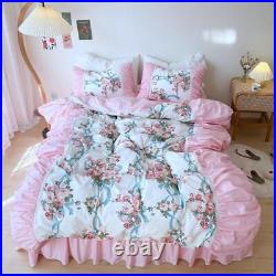Vintage Floral Bedding Set Dovet Cover Ruffle Bedskirt Pillowcases Home Textiles