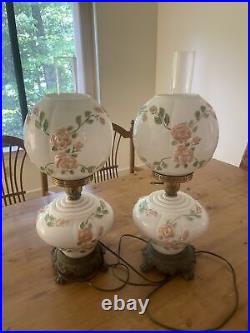Vintage Floral Globe Lamps Matching Set Of 2. Both Working