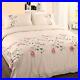 Vintage Flowers Embroidered White Pink Grey Duvet Cover Bed Twin Full Queen King