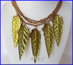 Vintage Jewelry Set Brass Leaf Necklace With Cameos & Matching Earrings/Boho/