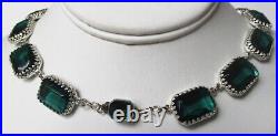 Vintage Jewelry Set Emerald Paste Necklace With Matching Earrings