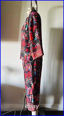 Vintage Josie Japanese Geisha Dancing and Garden Pajamas Matching Set Red Color