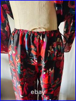 Vintage Josie Japanese Geisha Dancing and Garden Pajamas Matching Set Red Color