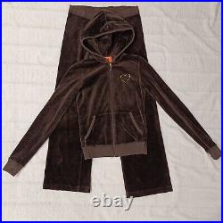Vintage Juicy Couture Matching Tracksuit Set Small Jacket Pants Flared Brown Y2k