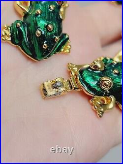 Vintage Kenneth J Lane KJL Enamel Frog Bracelet & Matching Clip Earrings Set EUC