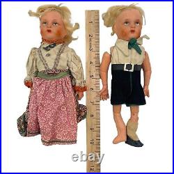 Vintage Kimport Dolls Boy Girl Pair Matching Wood Carved Set Labeled