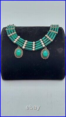 Vintage Malachite Stone Necklace with 925 Matching Earrings Handmade