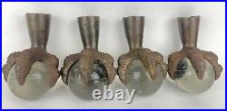Vintage Matching Set of 4 Cast Iron Claw & Glass Ball Eagle Crows Table Claw Fee