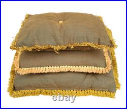 Vintage Mid Century Sofa Chair Cushion Bolster Pillows Buttons Gold Matching Set