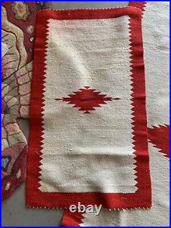 Vintage Native American Red & White Eye Dazzler Wool Rugs Matching Set of 3