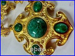 Vintage Necklace Maltese Cross Cabochon Green Clip On Earrings Lot Set matching